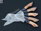 5 PCS HAND FORGED Full Tang Damascus Steel Kitchen Set knives+ Leather Roll kit - ZB Knives Store