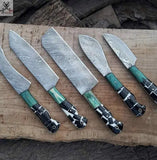 5 PCS HAND FORGED Full Tang Damascus Steel Kitchen Set knives+ Leather roll kit ZB Knives Store