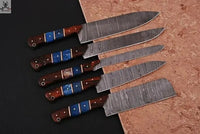 5 PCS HAND FORGED Full Tang Damascus Steel Kitchen Set knives+ Leather roll kit ZB Knives Store