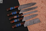 5 PCS HAND FORGED Full Tang Damascus Steel Kitchen Set knives+ Leather roll kit ZB Knives Store