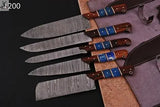 5 PCS HAND FORGED Full Tang Damascus Steel Kitchen Set knives+ Leather roll kit ZB Knives Store