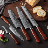 5 PCS HAND FORGED Full Tang Damascus Steel kitchen Set Knives + Leather Roll Kit ZB Knives Store