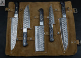 5 PCS HAND FORGED Full Tang Damascus Steel kitchen set knives + Leather Sheath ZB Knives Store