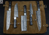 5 PCS HAND FORGED Full Tang Damascus Steel kitchen set knives + Leather Sheath - ZB Knives Store
