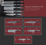 5 PCS HAND FORGED Full Tang Damascus Steel kitchen set knives + Leather Sheath - ZB Knives Store