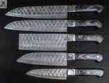 5 PCS HAND FORGED Full Tang Damascus Steel kitchen set knives + Leather Sheath - ZB Knives Store