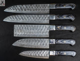 5 PCS HAND FORGED Full Tang Damascus Steel kitchen set knives + Leather Sheath ZB Knives Store