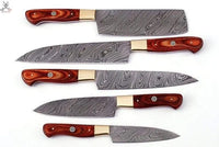 5 PCS HAND FORGED Full Tang Damascus Steel kitchen set knives+ Leather Roll kit ZB Knives Store