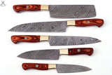 5 PCS HAND FORGED Full Tang Damascus Steel kitchen set knives+ Leather Roll kit ZB Knives Store