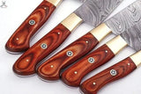5 PCS HAND FORGED Full Tang Damascus Steel kitchen set knives+ Leather Roll kit - ZB Knives Store