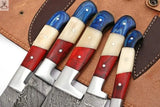 5 PCS HAND FORGED Full Tang Damascus Steel kitchen set knives+ Leather sheath ZB Knives Store