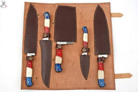 5 PCS HAND FORGED Full Tang Damascus Steel kitchen set knives+ Leather sheath ZB Knives Store