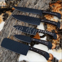 5 PCS HAND FORGED Full Tang High Carbon Steel kitchen set knives + Leather Sheath ZB Knives Store