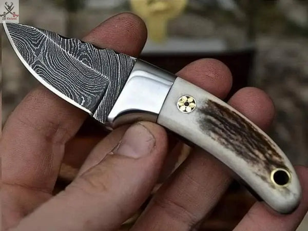 5.75" Inches HAND FORGED Full Tang Damascus Steel Skinning Knife+ Leather sheath ZB Knives Store