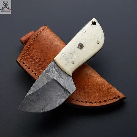 5.75"inches HAND FORGED Full Tang Damascus Steel Skinning Knife + Leather Sheath ZB Knives Store