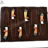6 PCS HAND FORGED Full Tang Damascus Steel kitchen Set knives + Leather Roll Kit - ZB Knives Store