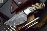 6.25" HAND FORGED Full Tang Damascus Steel Skinning knife + Leather Sheath - ZB Knives Store