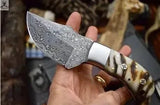 6.25" HAND FORGED Full Tang Damascus Steel Skinning knife + Leather Sheath - ZB Knives Store