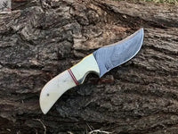 6.5"inches HAND FORGED Full Tang Damascus Steel Skinning Knife + Leather Sheath ZB Knives Store