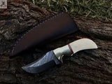 6.5"inches HAND FORGED Full Tang Damascus Steel Skinning Knife + Leather Sheath ZB Knives Store