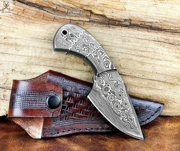 6" Inches HAND FORGED Full Tang Damascus Steel Skinning Knife+ Leather sheath ZB Knives Store