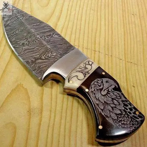 6" Inches HAND FORGED Full Tang Damascus Steel Skinning knife+ Leather sheath ZB Knives Store