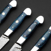 Custom Handmade Damascus Steel 4 Pcs Steak Knives Handle Hardwood With Leather Roll Kit High-Quality Steak Knife Set for Perfect Slices