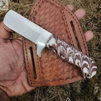 7.25" Inches HAND FORGED Full Tang D2 Steel Bull Cutter Knife+ Leather sheath ZB Knives Store