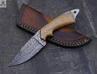 7.25" Inches HAND FORGED Full Tang Damascus Steel Skinning Knife+ Leather sheath ZB Knives Store