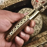 7.5" Inches HAND FORGED Damascus Steel Folding Pocket knife+ Leather sheath - ZB Knives Store
