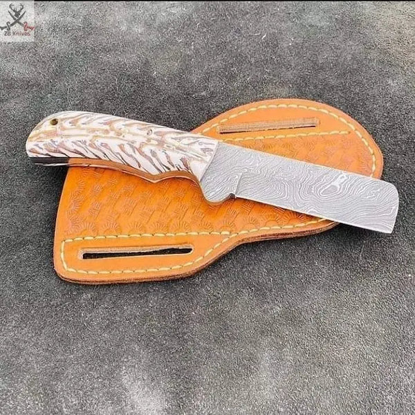 7.5" Inches HAND FORGED Full Tang Damascus Steel Bull Cutter Knife+ Leather sheath ZB Knives Store