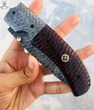 7.5" Inches HAND FORGED Full Tang Damascus Steel Folding Pocket Knife+ Leather sheath ZB Knives Store