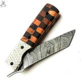 7.5" Inches HAND FORGED Full Tang Damascus Steel Folding Pocket Knife+ Leather sheath ZB Knives Store