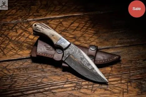 7.5" Inches HAND FORGED Full Tang Damascus Steel Skinning knife+ Leather sheath ZB Knives Store