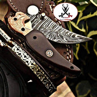 Beautiful Custom Handmade Damascus Steel folding pocket knife - ZB Knives Store