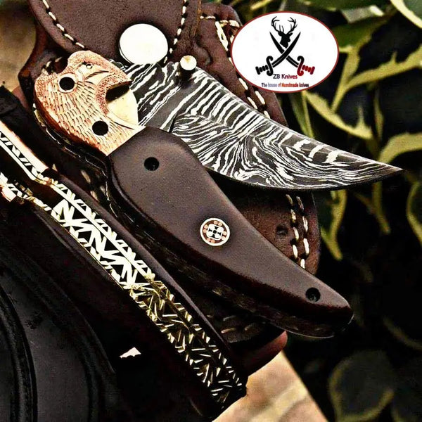 Beautiful Custom Handmade Damascus Steel folding pocket knife - ZB Knives Store