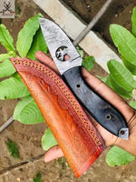 7.5" inches HAND FORGED Damascus Steel Skinning knife + Leather Sheath ZB Knives Store