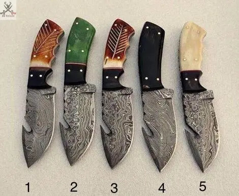 Custom Handmade Damascus Steel Guthook Skinner Knives - ZB Knives Store