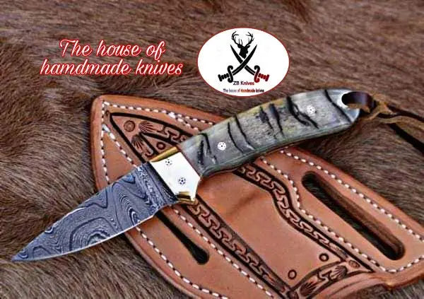 Custom Handmade Damascus Steel Skinner Knife - ZB Knives Store