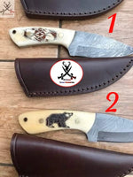 7.5" inches HAND FORGED Full Tang Damascus Steel Skinning Knife + Leather Sheath ZB Knives Store