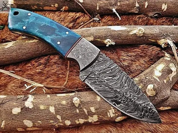 7.5"inches HAND FORGED Full Tang Damascus Steel Skinning Knife + Leather Sheath ZB Knives Store