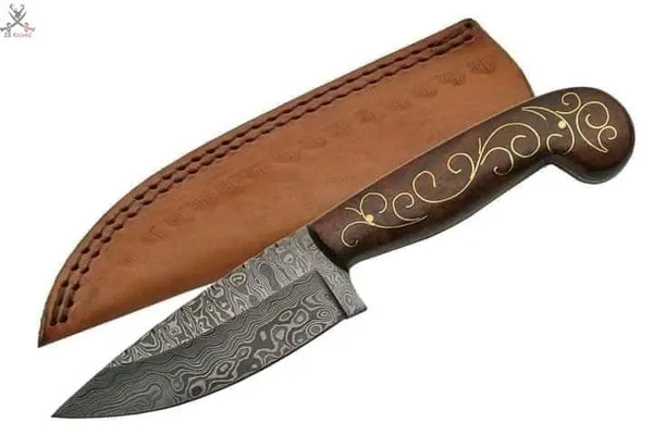 7.5"inches HAND FORGED Full Tang Damascus Steel Skinning Knife + Leather Sheath ZB Knives Store