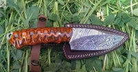 7.5"inches HAND FORGED Full Tang Damascus Steel Skinning Knife + Leather Sheath ZB Knives Store