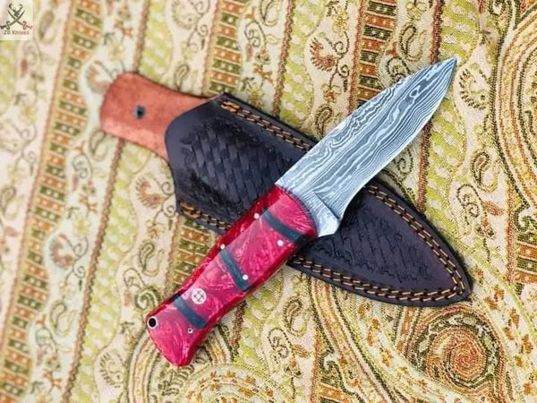 7.5"inches HAND FORGED Full Tang Damascus Steel Skinning Knife + Leather Sheath ZB Knives Store