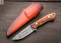 7.75" Inches HAND FORGED Full Tang Damascus Steel Skinning Knife+ Leather sheath ZB Knives Store