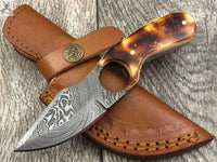 7.75" Inches HAND FORGED Full Tang Damascus Steel Skinning Knife+ Leather sheath ZB Knives Store