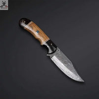 7.75" Inches HAND FORGED Full Tang Damascus Steel Skinning Knife+ Leather sheath ZB Knives Store