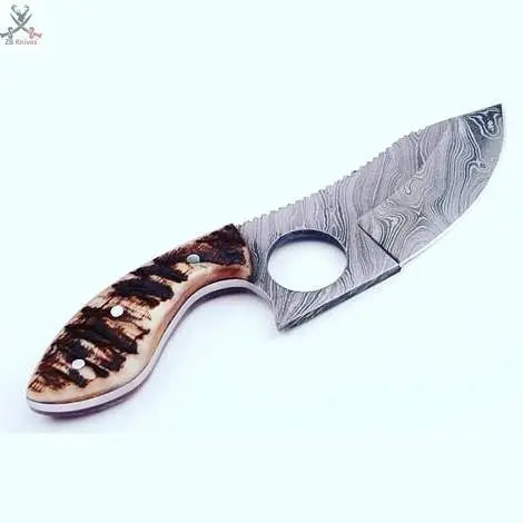 Finger Hole Damascus Steel Skinning Knife - ZB Knives Store