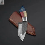7.75" Inches HAND FORGED Full Tang Damascus Steel Texas's Flag Skinning Knife+ Leather sheath - ZB Knives Store