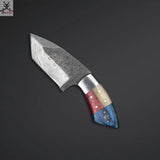 7.75" Inches HAND FORGED Full Tang Damascus Steel Texas's Flag Skinning Knife+ Leather sheath ZB Knives Store